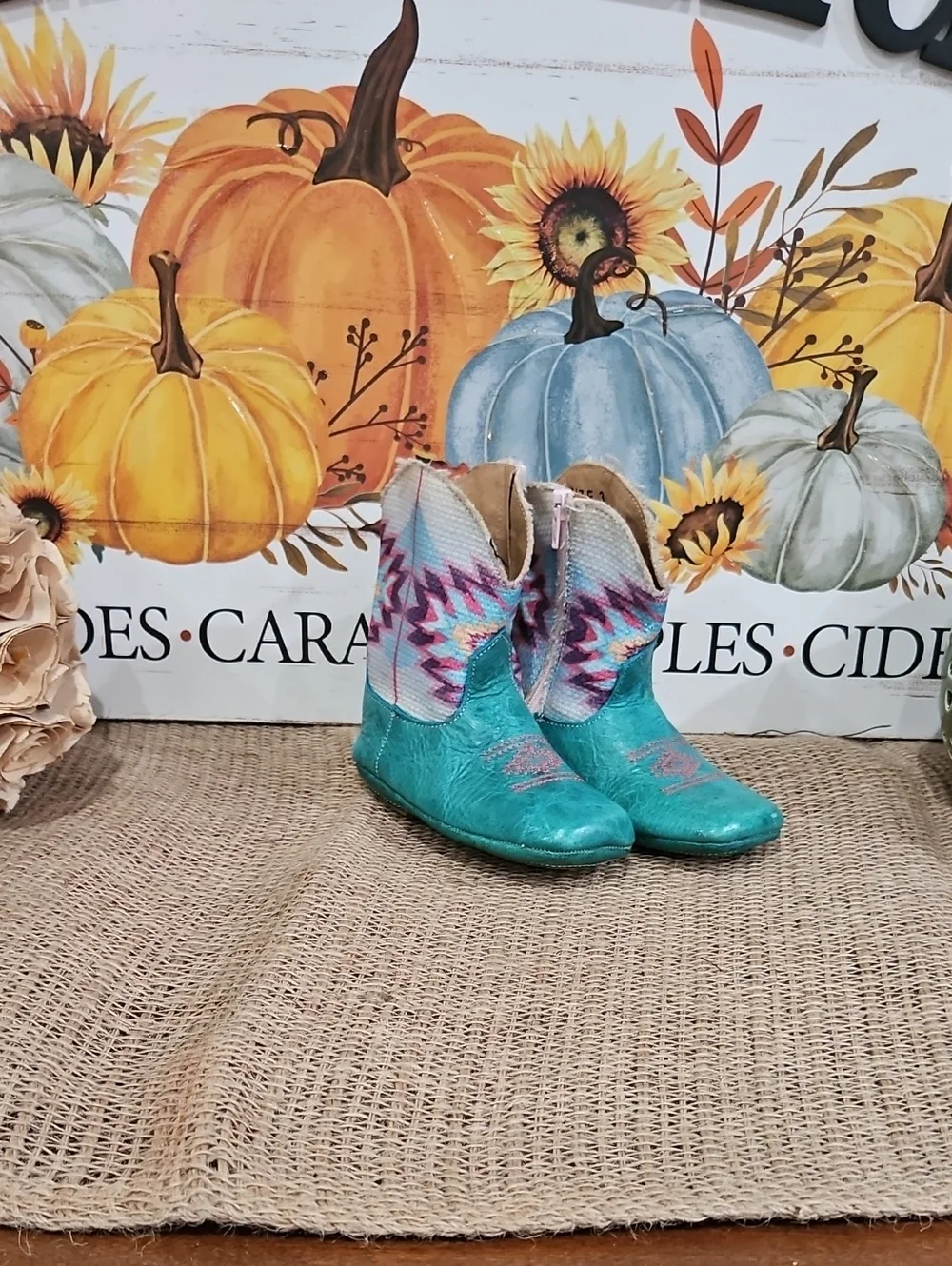 Roper Cowbabies Turquoise Patterned Kids Cowboy Boots Sz 3 Baby 👢